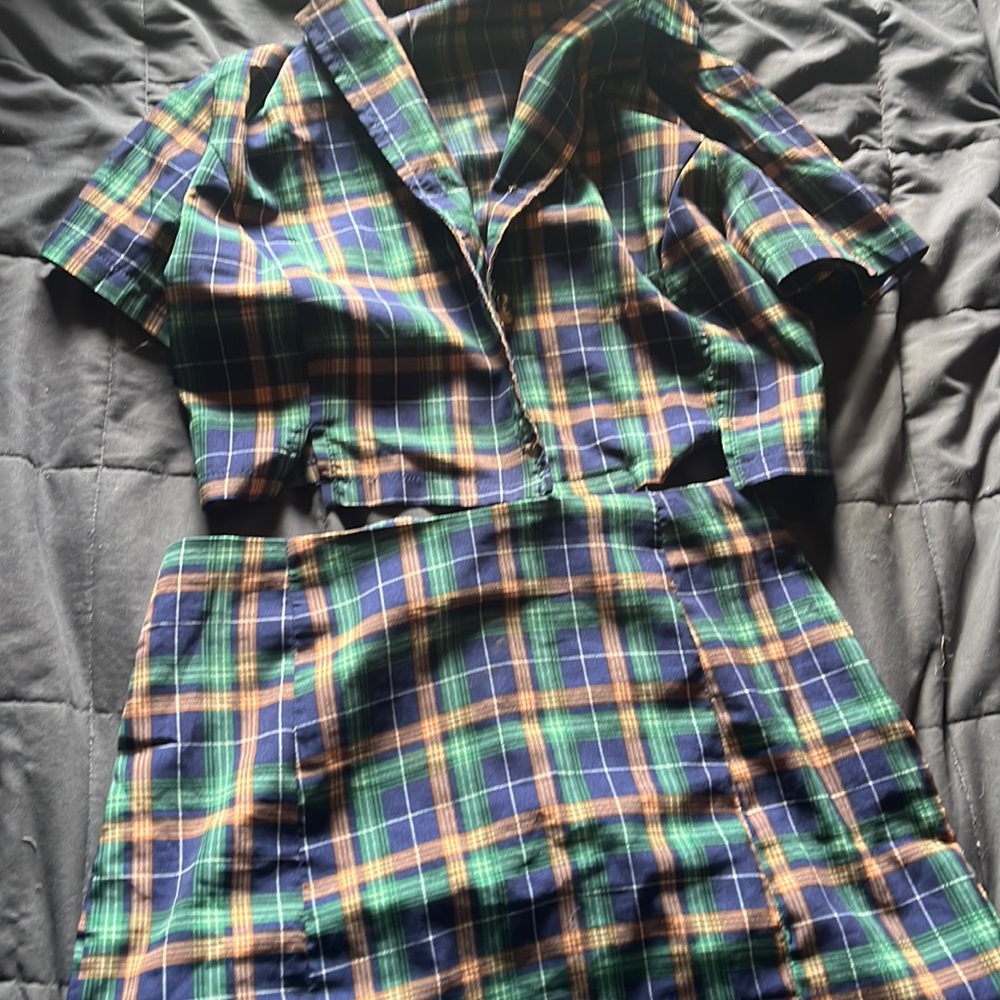 Plaid Crop Top and Skirt